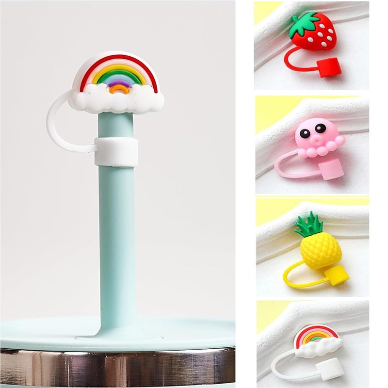9UP 4Pcs Silicone Straw Cover Cap | Reusable Cute Cartoon Straw Cap | Dust-Proof Drinking Straw Tips Lids Cover (Size : 10mm, Multi-Design) - Image 2