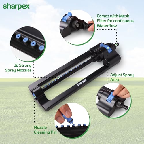 Sharpex Heavy Duty Turbo Oscillating Sprinkler for Garden Watering | 16 Nozzels, Upto 3600 Sqft, Adjustable Water Sprayer for Outdoor, Yard Irrigation System - Image 3