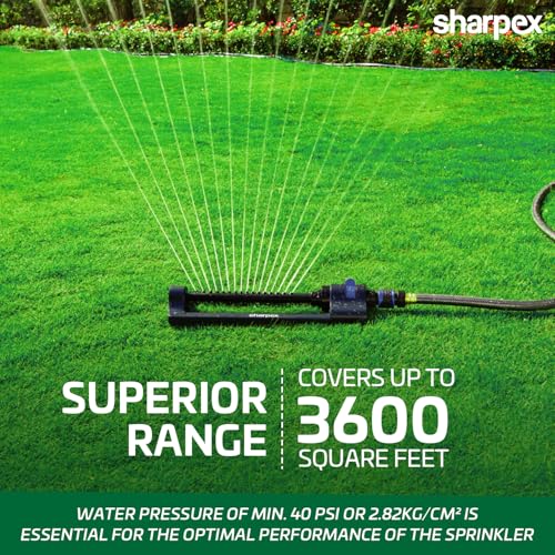 Sharpex Heavy Duty Turbo Oscillating Sprinkler for Garden Watering | 16 Nozzels, Upto 3600 Sqft, Adjustable Water Sprayer for Outdoor, Yard Irrigation System - Image 2