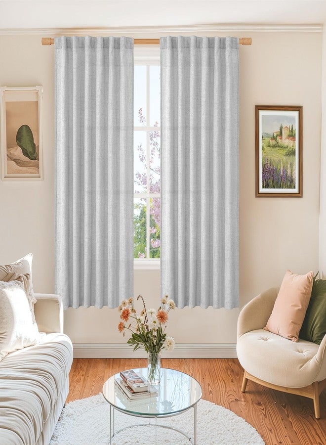 BGment Natural Faux Linen Curtains for Bedroom, Thick Linen Window Curtains for Living Room 2 Panels Set, Privacy Light Filtering Curtains & Drapes with Rod Pocket Back Tab, 52 x 63 Inch, Light Grey - Image 2