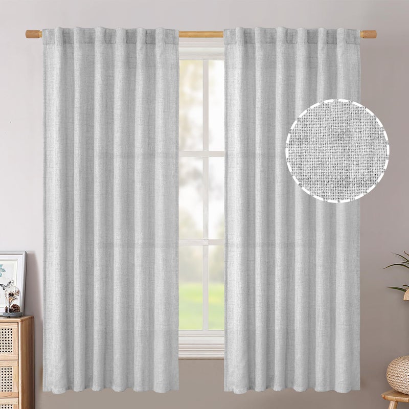 BGment Natural Faux Linen Curtains for Bedroom, Thick Linen Window Curtains for Living Room 2 Panels Set, Privacy Light Filtering Curtains & Drapes with Rod Pocket Back Tab, 52 x 63 Inch, Light Grey - Image 1