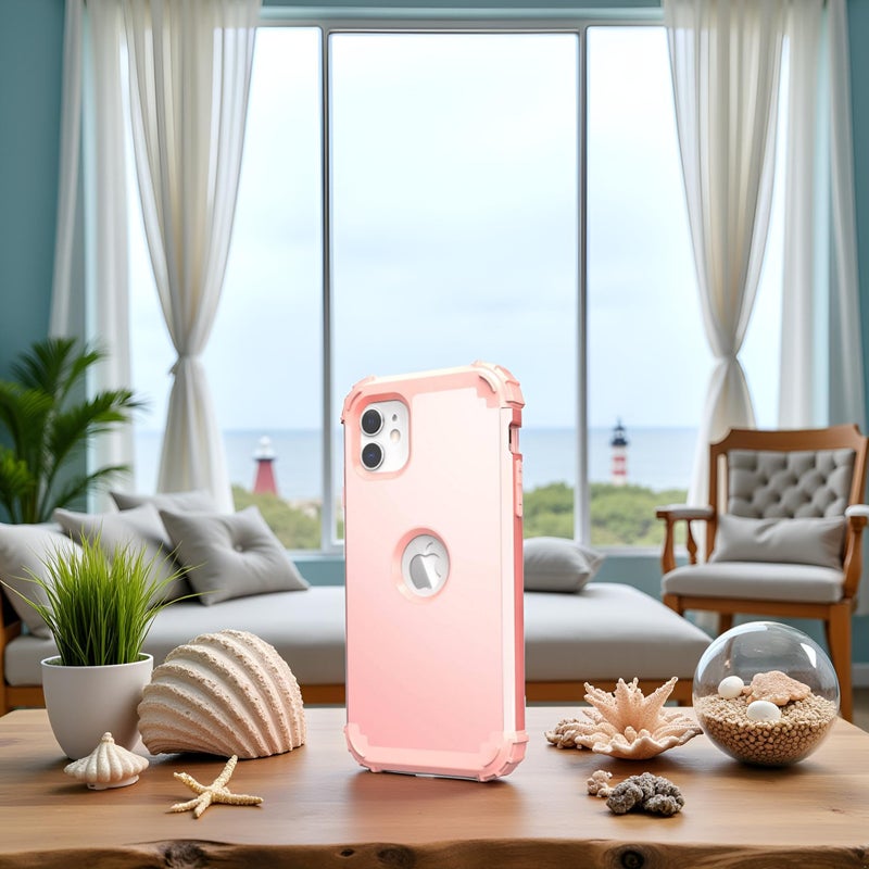 IDweel for iPhone 11 Case with Screen Protector(Tempered Glass), Hybrid 3 in 1 Shockproof Slim Fit Heavy Duty Protection Hard PC Cover Soft Silicone Bumper Full Body Case,Rose Gold - Image 5