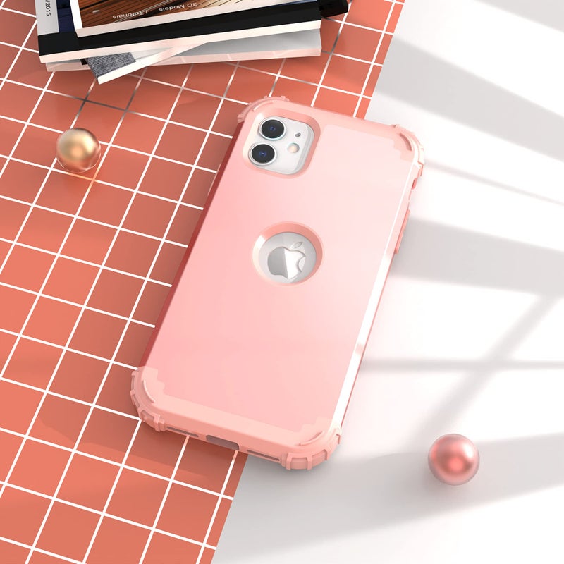 IDweel for iPhone 11 Case with Screen Protector(Tempered Glass), Hybrid 3 in 1 Shockproof Slim Fit Heavy Duty Protection Hard PC Cover Soft Silicone Bumper Full Body Case,Rose Gold - Image 3