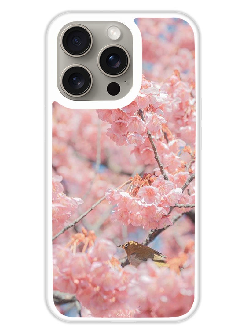 Theodor Protective Case Cover For APPLE IPHONE 15 Pro Pink flowers (White Bumper) - Image 1