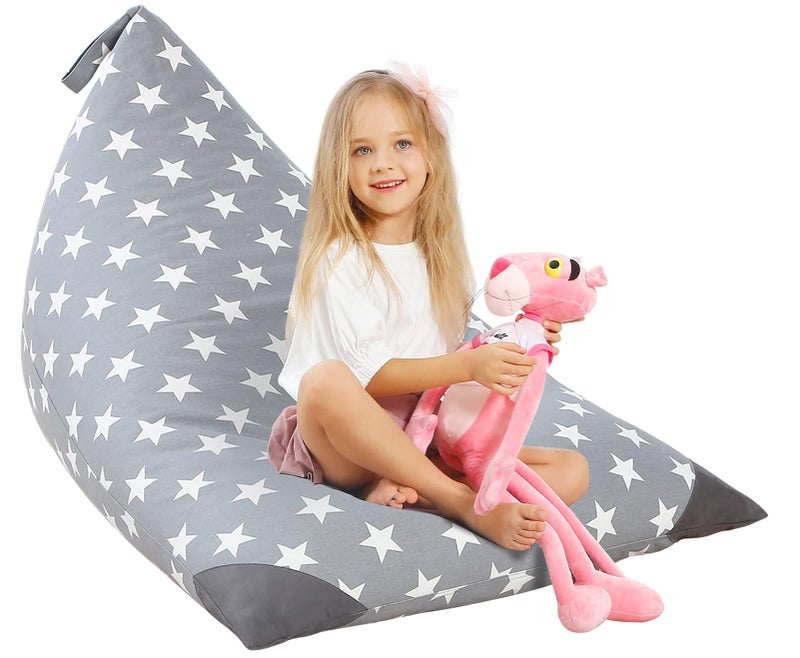 Aubliss Stuffed Animal Storage Bean Bag Chairs Cover 50x 35 Extra Large Bean Bags Chair for Kids  Adults Beanbag Toy Storage for Boys Girls  Premium Cotton Canvas Grey Star