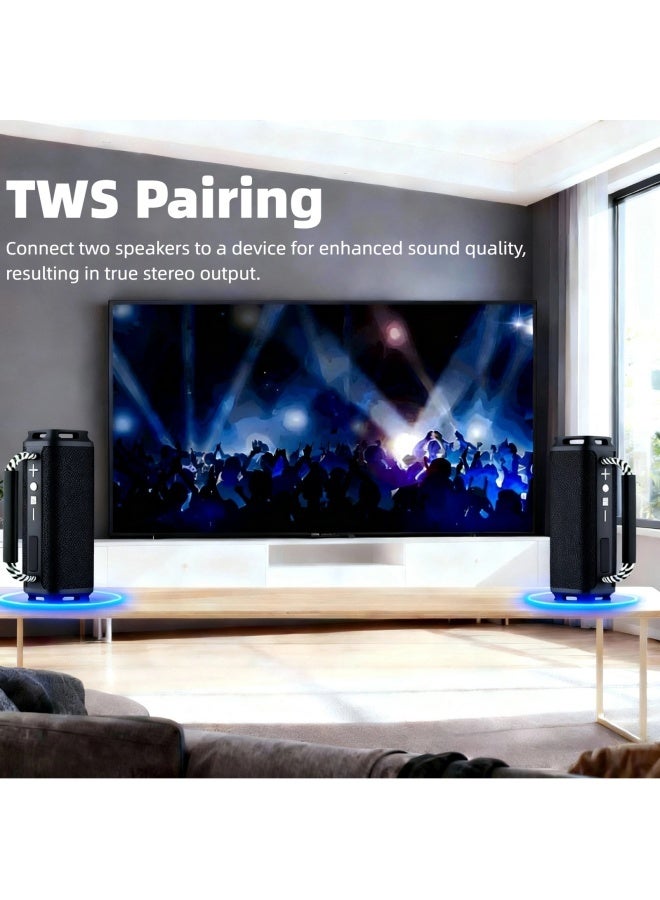 مكبر صوت لاسلكي محمول بتقنية البلوتوث مع صوت عالي الدقة، بلوتوث 5.4، مكبر صوت مزدوج بقوة 15 وات، وقت تشغيل يصل إلى 16 ساعة، مقاوم للماء والسقوط IPX7، متوافق مع TWS، للاستخدام في الهواء الطلق/المنزل/الحفلات/الشاطئ (مربع) - أسود - Image 5