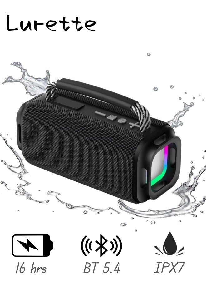 Portable Wireless Bluetooth Speaker with HD Sound, Bluetooth 5.4, 15W Dual Speaker, 16H Playtime, IPX7 Waterproof and Drop-Proof, TWS Pairing, for Outdoor/Home/Party/Beach (Square) - Black - Image 1