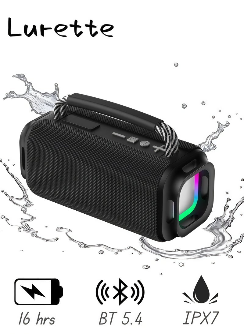 Lurette Portable Wireless Bluetooth Speaker with HD Sound, Bluetooth 5.4, 15W Dual Speaker, 16H Playtime, IPX7 Waterproof and Drop-Proof, TWS Pairing, for Outdoor/Home/Party/Beach (Square) - Black - Image 1