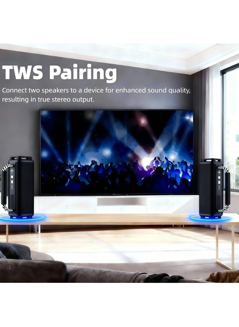 Lurette Portable Wireless Bluetooth Speaker with HD Sound, Bluetooth 5.4, 15W Dual Speaker, 16H Playtime, IPX7 Waterproof and Drop-Proof, TWS Pairing, for Outdoor/Home/Party/Beach (Square) - Black - Image 5
