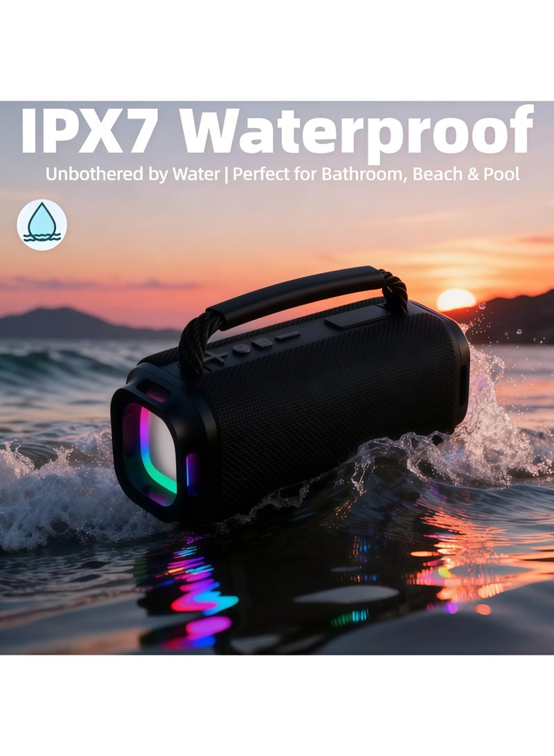 Lurette Portable Wireless Bluetooth Speaker with HD Sound, Bluetooth 5.4, 15W Dual Speaker, 16H Playtime, IPX7 Waterproof and Drop-Proof, TWS Pairing, for Outdoor/Home/Party/Beach (Square) - Black - Image 2