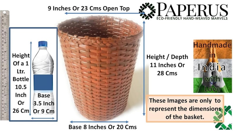 Sonas Creation Paperus Light Brown Opentop Dustbin Waste Basket Paper Bin Trash Can Standard Size 10 Liter 11 inch Tall EcoFriendly Handmade of Paper Ropes - Image 2