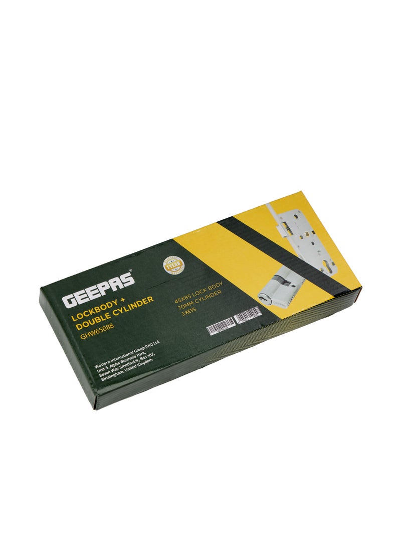GEEPAS - Geepas Sash Lock with Double Cylinder GHW65088, High Quality Door Lock with Key, Door Lock without Handle Perfect for Home & Office, Stainless Steel Latch Bolt and Dead Bolt, Three Keys Included - Image 1