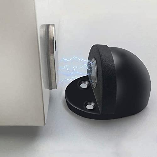 HUTLON Door Stop, Self Adhesive Magnetic Door Stopper, No Drilling, Brushed Satin Black Soft-Catch Floor Door Holder, Stainless Steel Door Stop, Dome Shaped - Image 2