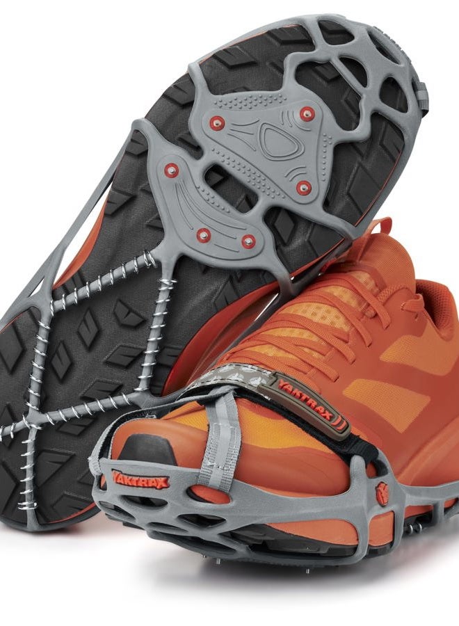 Yaktrax Run Traction Cleats for Snow and Ice, Gray/Red, Small (8161) - Image 1