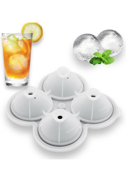 Ice Cube Tray Large Round Ice Ball Maker Tray For Drinks Cocktail BPA Free Silicone Ice Maker Easy Fill And Release Ice Tray Makes 4 Jumbo Sphere Ice Balls