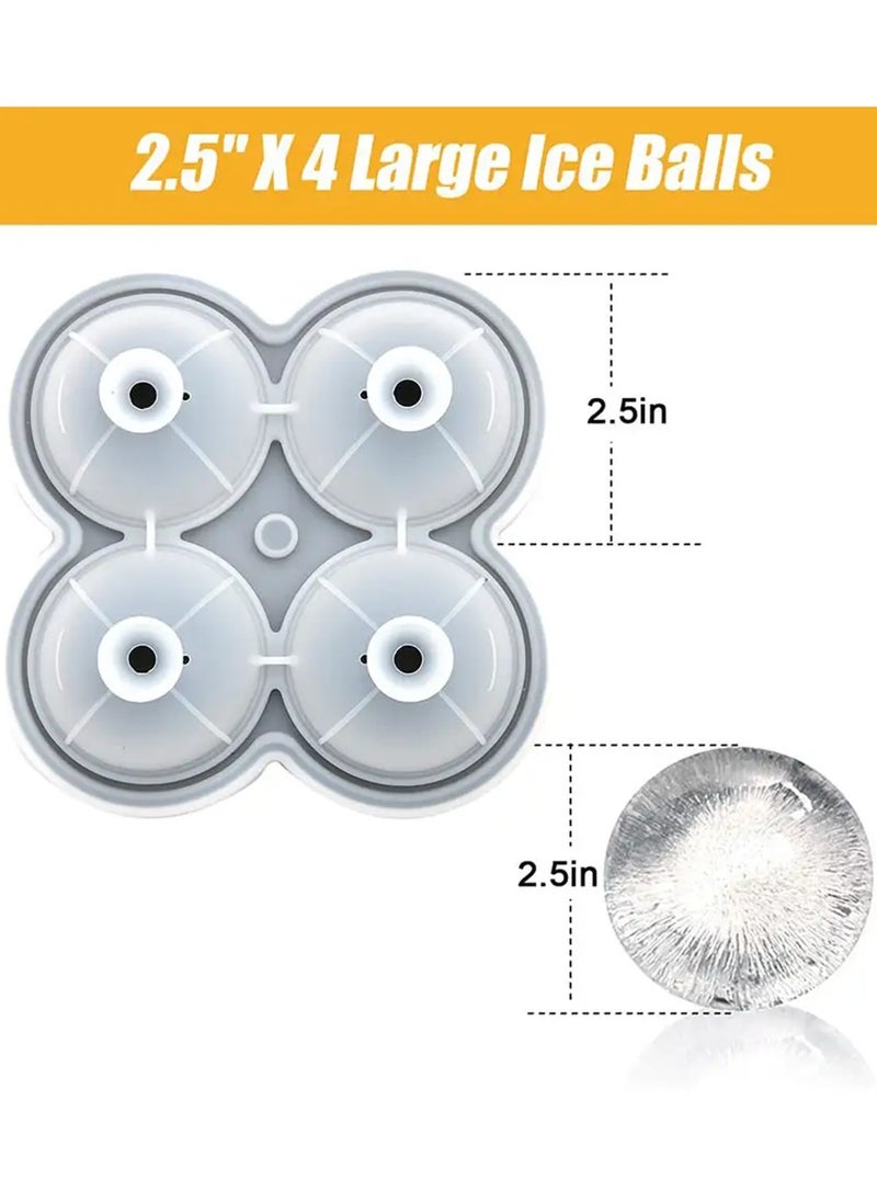 Ice Cube Tray Large Round Ice Ball Maker Tray For Drinks Cocktail BPA Free Silicone Ice Maker Easy Fill And Release Ice Tray Makes 4 Jumbo Sphere Ice Balls