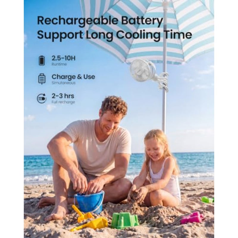 Mini Portable Stroller Fan, Battery Operated Small Clip on, Detachable 3 Speed Rechargeable, 360° Rotate Flexible Tripod Better Cooling for Car Seat Crib Treadmill Travel - Image 5