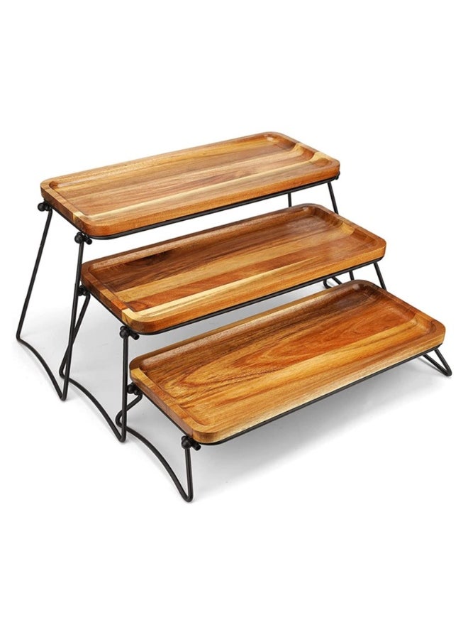 3 Tier Cupcake Stand and Towers Serving Tray for Party, Acacia Wooden Dessert Table Display Set, Decorative Tray Tiered Tray Decor Small Chees Charcuterie Boards Rustic Wood Serving Pla  - Image 5
