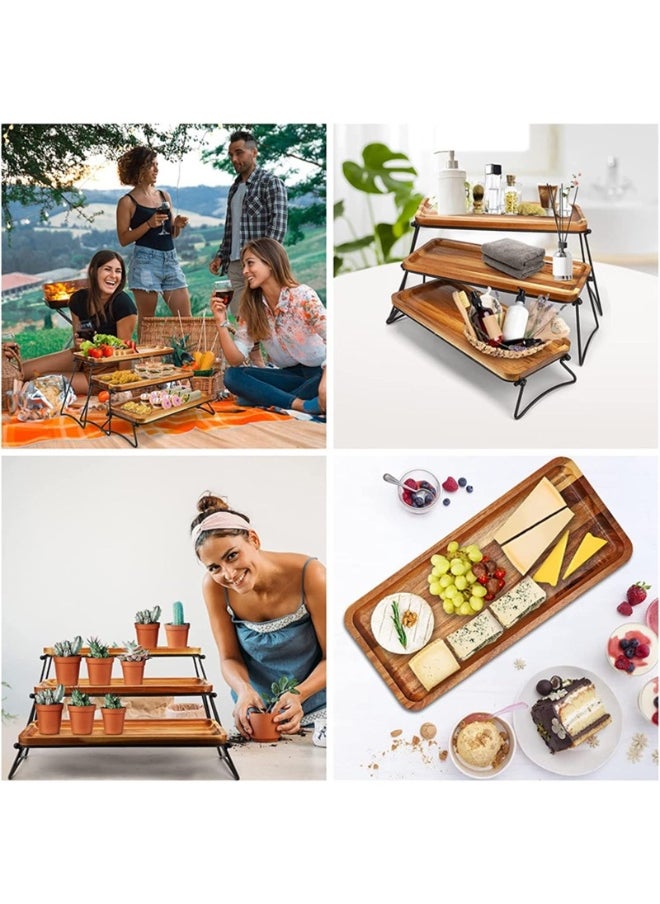 3 Tier Cupcake Stand and Towers Serving Tray for Party, Acacia Wooden Dessert Table Display Set, Decorative Tray Tiered Tray Decor Small Chees Charcuterie Boards Rustic Wood Serving Pla  - Image 4
