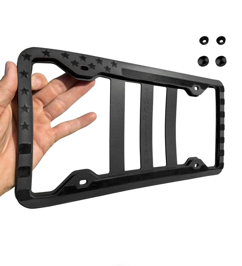 إطار لوحة ترخيص علم أمريكا السيليكوني - نجوم وخطوط 3D خافتة علم الولايات المتحدة اللامع على الساتان للسيارة والشاحنة وSUV