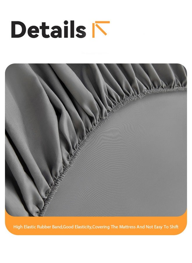 ULHYC Home Essential Fitted sheet set/3 King size -  100% Cotton Light Weight Everyday Use 144 TC High Quality 1 Bed Sheet 180x200+33cm, 2 Pillow Case 50x75cm - Grey Cotton Dark Grey  - Image 4
