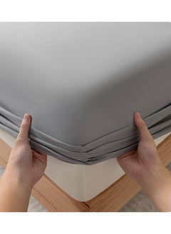 ULHYC Home Essential Fitted sheet set/3 King size -  100% Cotton Light Weight Everyday Use 144 TC High Quality 1 Bed Sheet 180x200+33cm, 2 Pillow Case 50x75cm - Grey Cotton Dark Grey  - Image 2