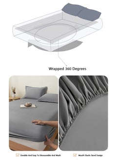 ULHYC Home Essential Fitted sheet set/3 King size -  100% Cotton Light Weight Everyday Use 144 TC High Quality 1 Bed Sheet 180x200+33cm, 2 Pillow Case 50x75cm - Grey Cotton Dark Grey  - Image 3