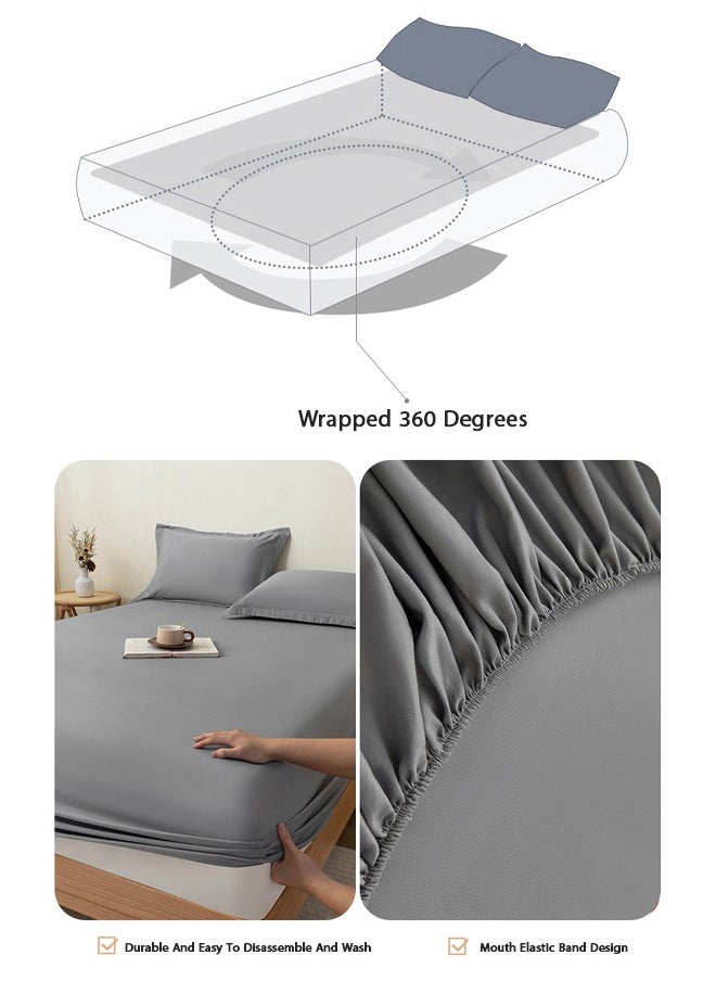 ULHYC Home Essential Fitted sheet set/3 King size -  100% Cotton Light Weight Everyday Use 144 TC High Quality 1 Bed Sheet 180x200+33cm, 2 Pillow Case 50x75cm - Grey Cotton Dark Grey  - Image 3