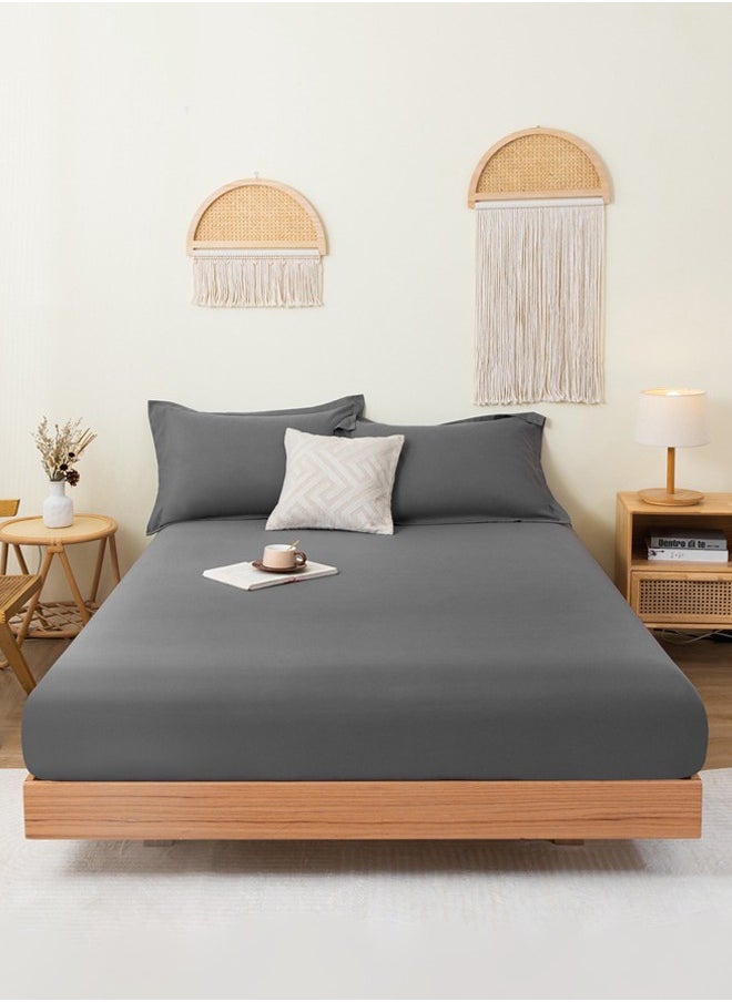 ULHYC Home Essential Fitted sheet set/3 King size -  100% Cotton Light Weight Everyday Use 144 TC High Quality 1 Bed Sheet 180x200+33cm, 2 Pillow Case 50x75cm - Grey Cotton Dark Grey  - Image 1