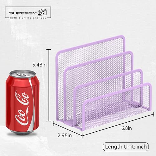 SUPEASY Mail Organizer for Desk, Mesh Metal Mail Holder Countertop with 3-Slot, Letter Sorter File Holder, Office Envelope Organizer for Mails (Purple) - Image 3