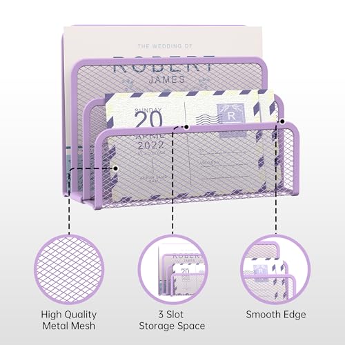 SUPEASY Mail Organizer for Desk, Mesh Metal Mail Holder Countertop with 3-Slot, Letter Sorter File Holder, Office Envelope Organizer for Mails (Purple) - Image 4