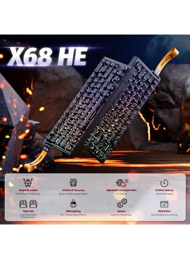 هجوم القرش لوحة مفاتيح الألعاب ATTACK SHARK X68 HE بمفاتيح مغناطيسية وتقنية Rapid Trigger، لون أسود كونتور - Image 2