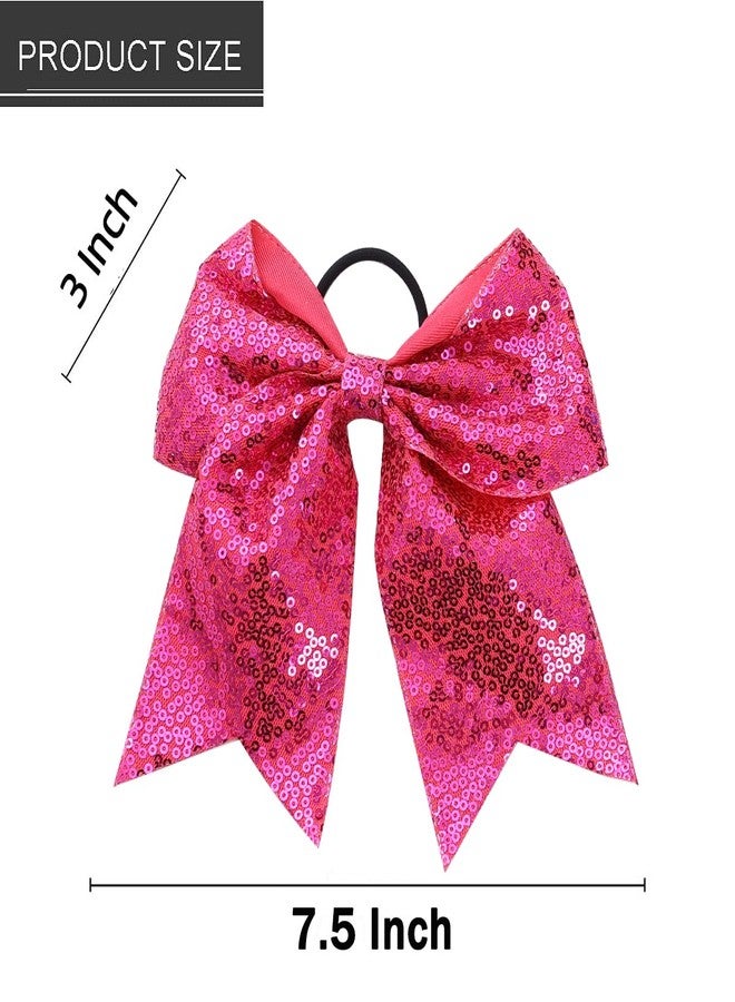 Hipcheer Large Hot Pink Sequin Glitter Cheer Hair Bows,Sparkly Bows Ponytail Holder Elastic Band for Cheerleading Teen Girls College Sports (Hot Pink) - Image 5