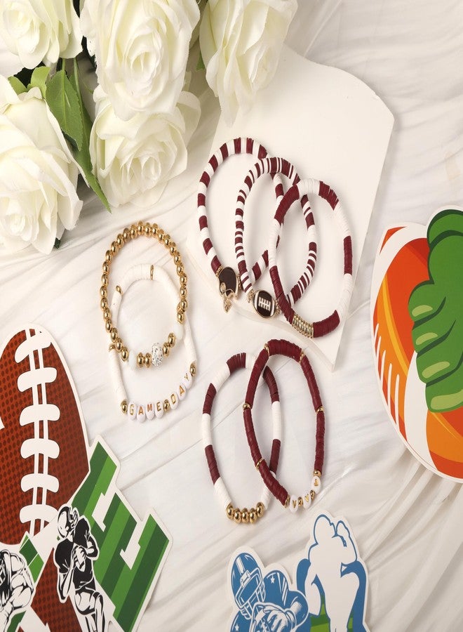 ecozran Game Day Stretch Bracelets for Women 7 Pack Maroon White Elastic Gameday Bracelet Stylish Heishi Beaded Football Fan Accessories for Sports Events Team Gifts (Brown White) - Image 3