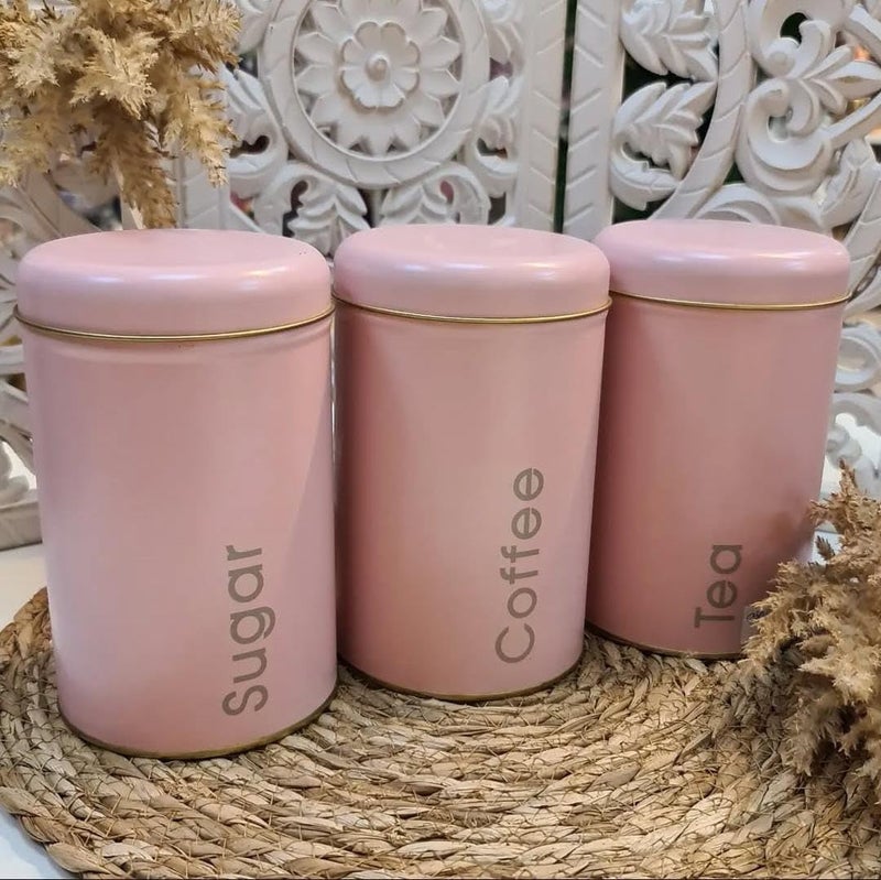 3-Piece Airtight Metal Canister Set for Tea Coffee & Sugar – Vacuum Seal Kitchen Storage Containers with Secure Lid – Durable Tin Food Jars Organizer 16×10 cm - Image 2