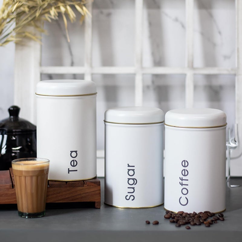 3-Piece Airtight Metal Canister Set for Tea Coffee & Sugar – Vacuum Seal Kitchen Storage Containers with Secure Lid – Durable Tin Food Jars Organizer 16×10 cm - Image 3