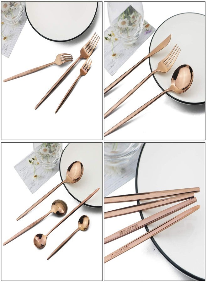 JASHII 32-Piece Silverware Set with Cake Fork Long Handle Spoon Utensils Stainless Steel Flatware Cutlery Set for 4 Fancy Eating Tableware Sets Dishwasher Safe(Shiny Copper) - Image 4
