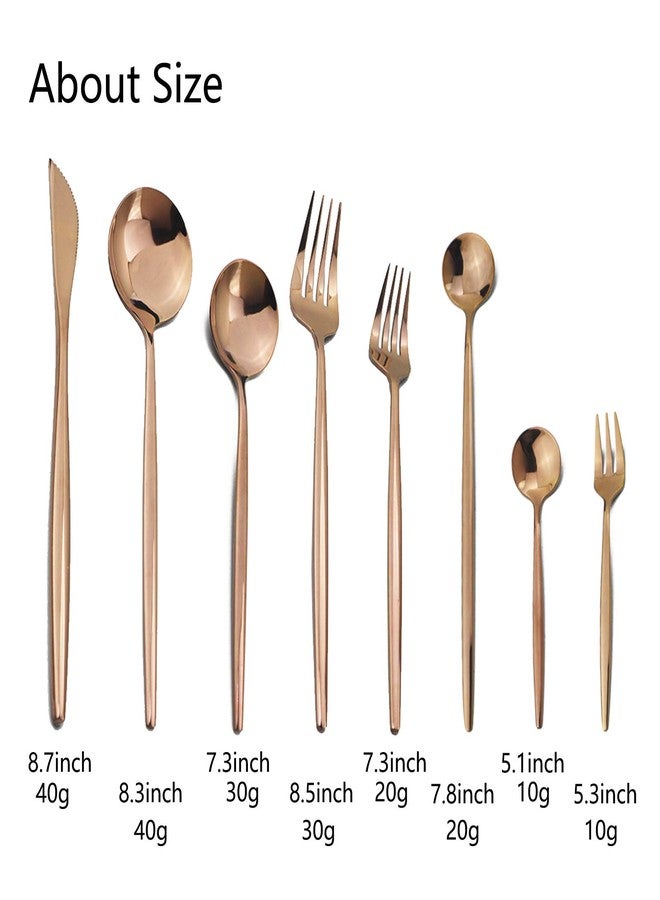 JASHII 32-Piece Silverware Set with Cake Fork Long Handle Spoon Utensils Stainless Steel Flatware Cutlery Set for 4 Fancy Eating Tableware Sets Dishwasher Safe(Shiny Copper) - Image 3