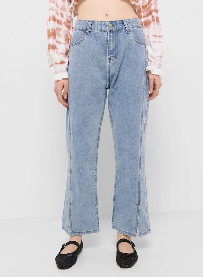 Boyfriend Fit Jeans With Side Slit