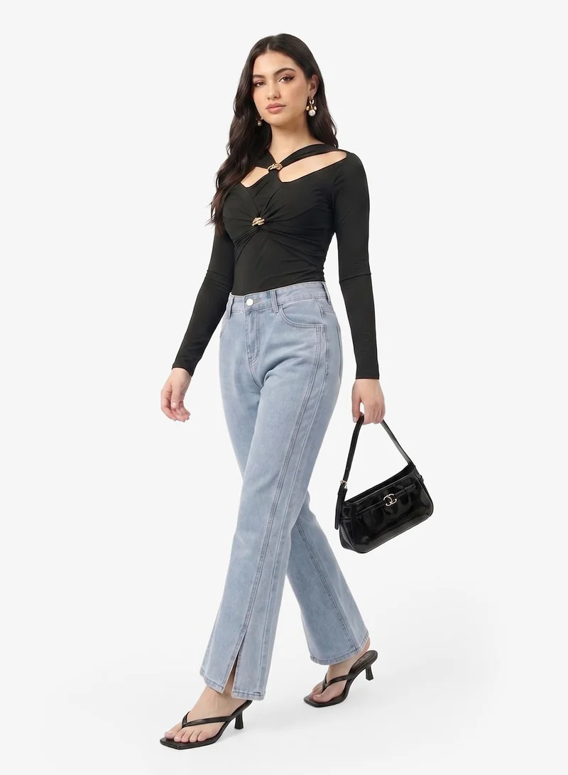 Ginger  Boyfriend Fit Jeans With Side Slit for Women | Best Price UAE