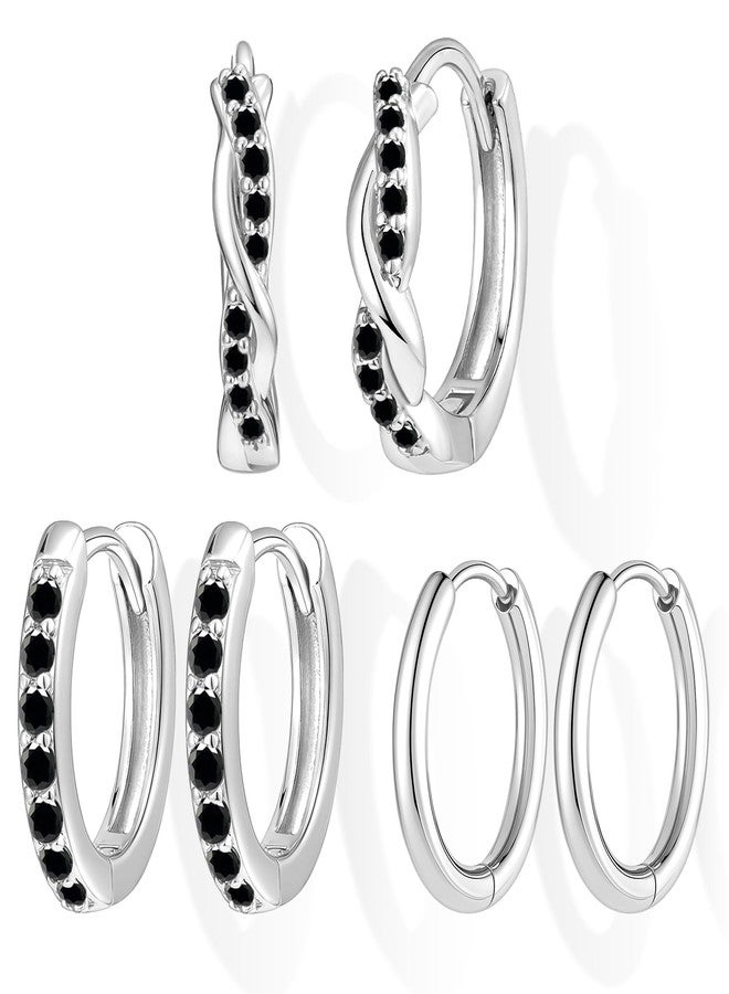 طقم أقراط Inerney Gold Huggie Hoop للنساء، أقراط فضية صغيرة رقيقة مناسبة لثقوب متعددة، خفيفة الوزن، مضادة للحساسية، أقراط غضروفية عصرية من الزركون المكعب الملتوي. - Image 1