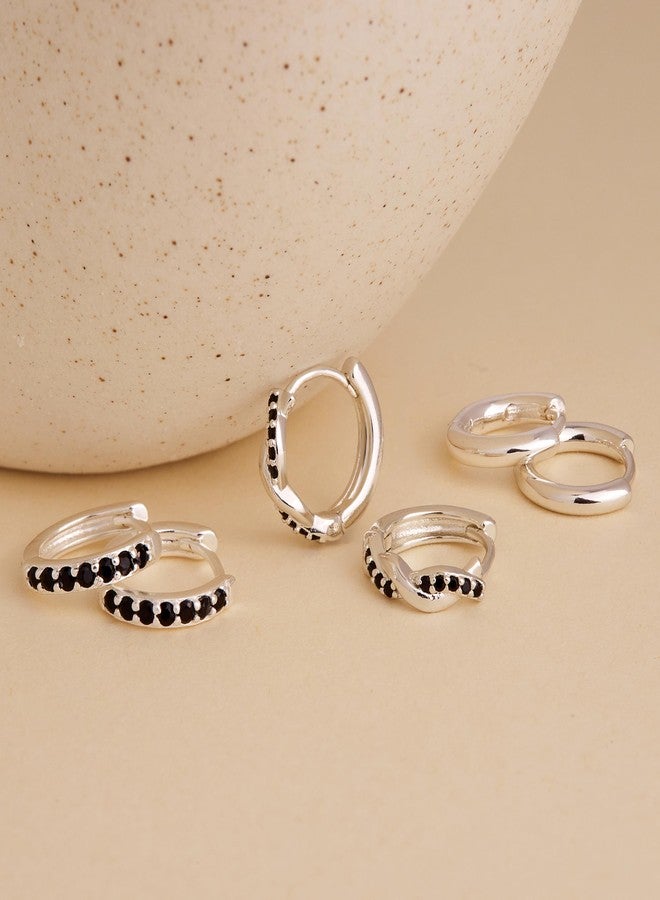 طقم أقراط Inerney Gold Huggie Hoop للنساء، أقراط فضية صغيرة رقيقة مناسبة لثقوب متعددة، خفيفة الوزن، مضادة للحساسية، أقراط غضروفية عصرية من الزركون المكعب الملتوي. - Image 5