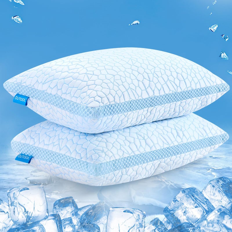 QUTOOL Double Sided Cooling Pillow for Hot Sleepers Shredded Memory Foam Pillows King Size Set of 2 Adjustable Soft  Firm Gel Bed Pillow for Side Back Stomach Sleepers