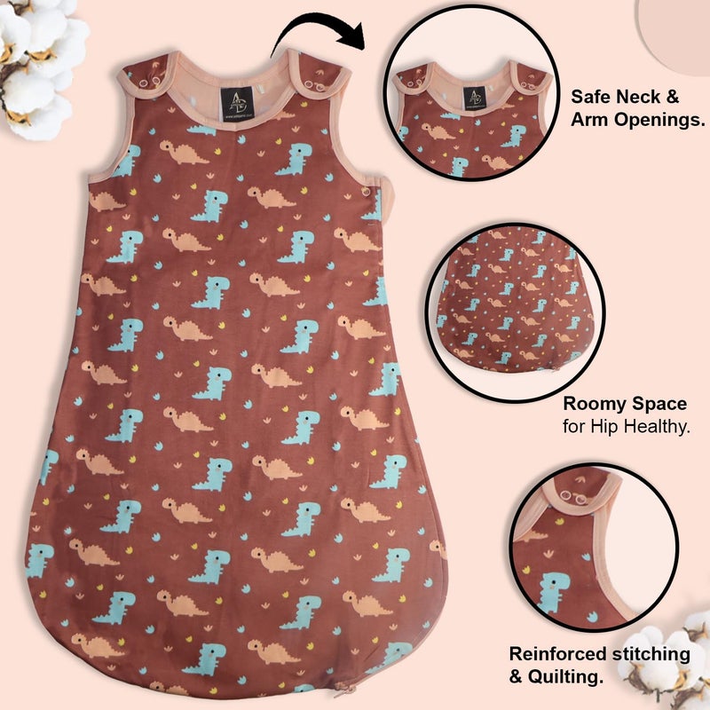 Adhigams New Born Baby Dino Doddle Soft & Comfy Baby Sleeping Sack with Side Zipper Lock - Cozy, Secure, and Adorable for Newborns & Toddlers! (Pack of 1) - Image 3