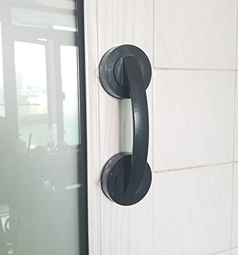 WANLIANPowerful Suction Cup Glass Mirror Door Handle Refrigerator Drawer Bathroom Suction Cup wall handrail Bathtub Shower Handle Kitchen Drawer Cabinet Handle Black Large - Image 1