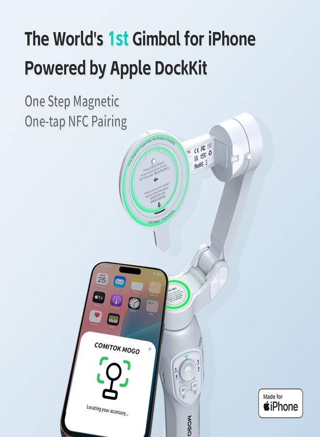 COMITOK MOGO Only for iPhone, Gimbal Stabilizer for iPhone, [MFi Certified] Phone Gimbal with 360 Degree Face Tracking for Video Recording, NFC Pair and Magnetic Mount for iPhone 16 15 Pro Max - Image 2