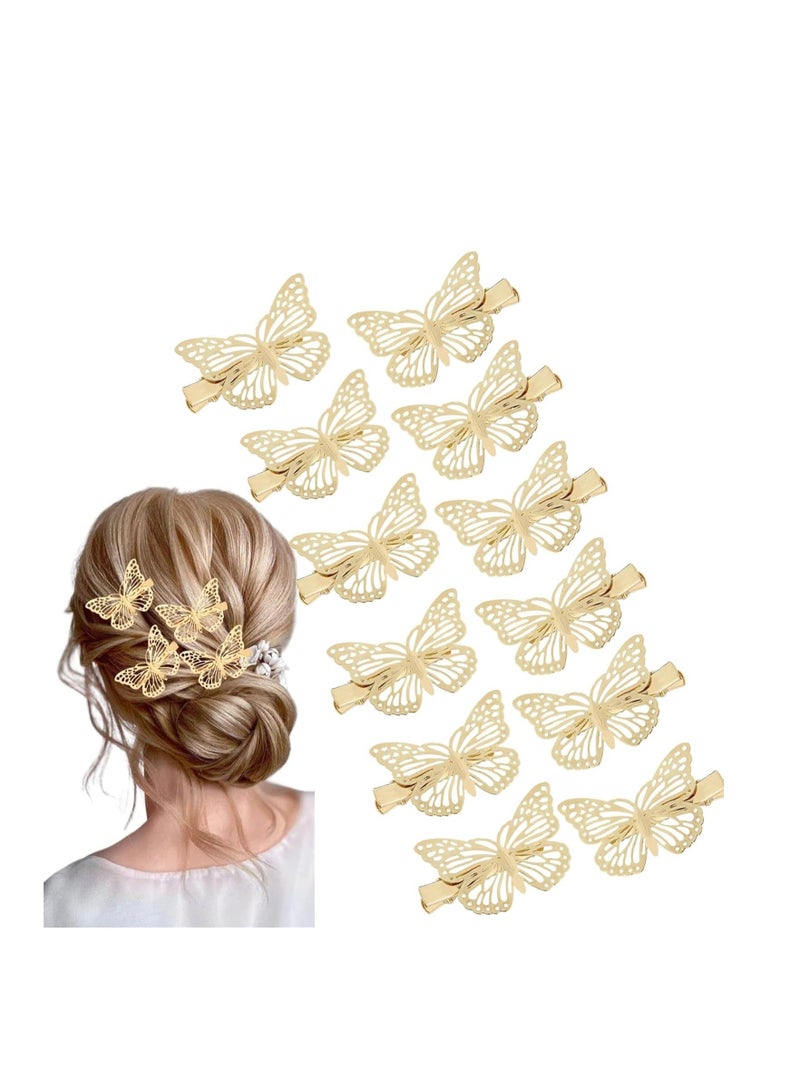Y&D 12PCS Gold Butterfly Hair Clips Elegant Accessories for Women and Girls Non Slip Metal Bows Weddings Special Occasions - Image 1