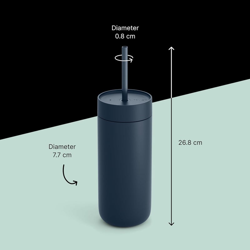 FELLOW 20 oz Carter Cold Travel Iced Coffee Mug - Stainless Steel Vacuum-Insulated Iced Coffee tumbler with Spill Resistant lid and straw - Stone Blue - Image 1
