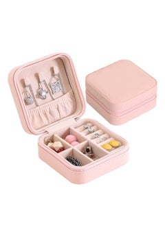 Portable Travel Mini Jewelry Box Leather Jewellery Ring Organizer Case Storage Gift Box Girls Women (pink)