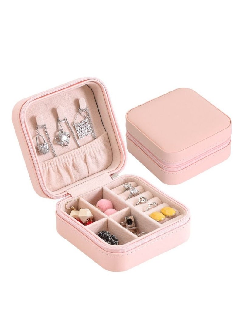 Generic - Portable Travel Mini Jewelry Box Leather Jewellery Ring Organizer Case Storage Gift Box Girls Women (pink) - Image 1